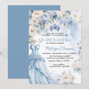 Dusty Blue Ivory Blommigt bröllopsinbjudan Inbjudningar