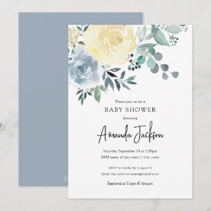 Dusty Blue Ivory Blommigt Greenery Boy Shower Inbjudningar