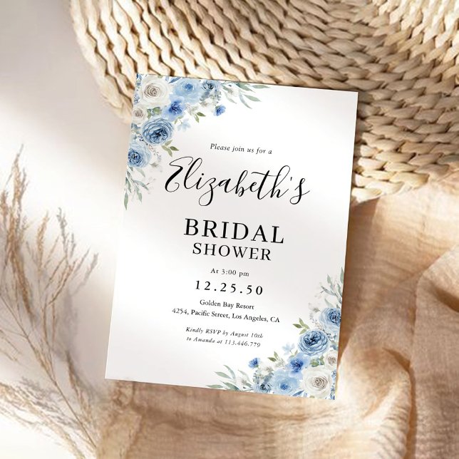 Dusty Blue Ivory Bridal Shower-inbjudan Inbjudningar (Skapare uppladdad)