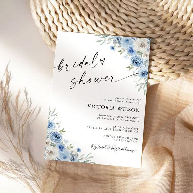 Dusty Blue Ivory Bridal Shower-inbjudan Inbjudningar (Skapare uppladdad)