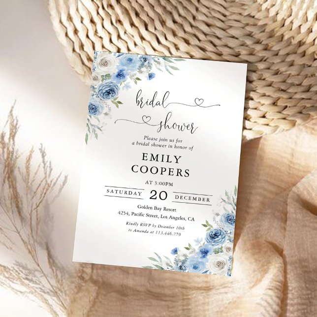 Dusty Blue Ivory Bridal Shower-inbjudan Inbjudningar (Skapare uppladdad)