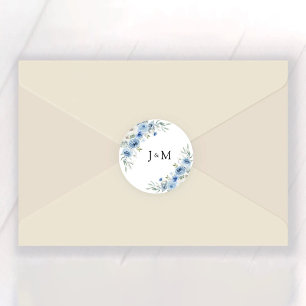 Dusty Blue Ivory Bröllop Classic Round Sticker Runt Klistermärke