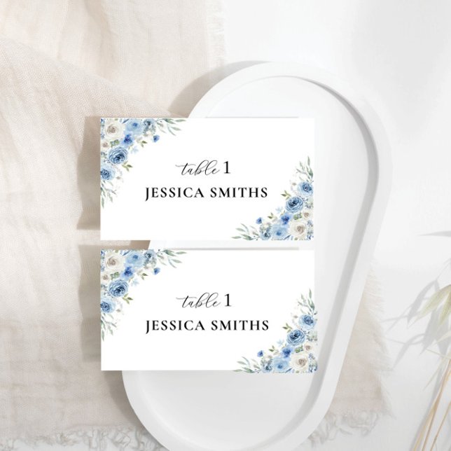 Dusty Blue Ivory Flat Place Card Placeringskort (Skapare uppladdad)