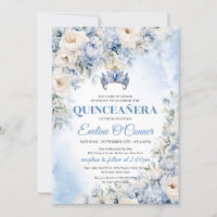 Dusty Blue & Ivory Flowers blue krona Quinceañera