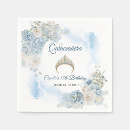 Dusty Blue Ivory Ro Flowers Quinceanera Birthday Pappersservett