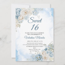 Dusty Blue Ivory Ro Flowers Sweet sixteen 16