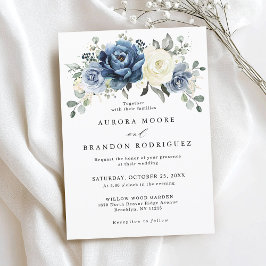 Dusty Blue Ivory Vår Blommigt Elegant bröllop Inbjudningar