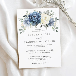 Dusty Blue Ivory Vår Blommigt Elegant bröllop Inbjudningar
