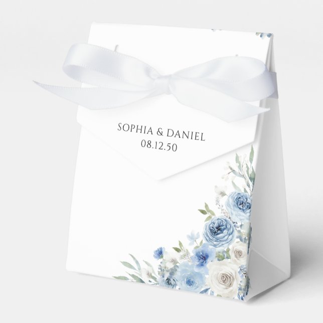 Dusty Blue Ivory Wedor Favor Box Presentaskar (Framsidan Sidan)
