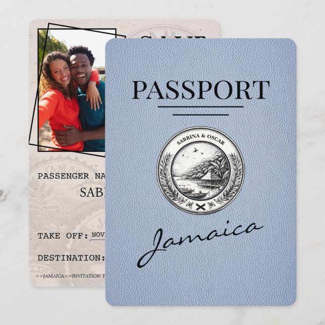 Dusty Blue Jamaica Passport Spara datum Datumet (Fram/baksida)