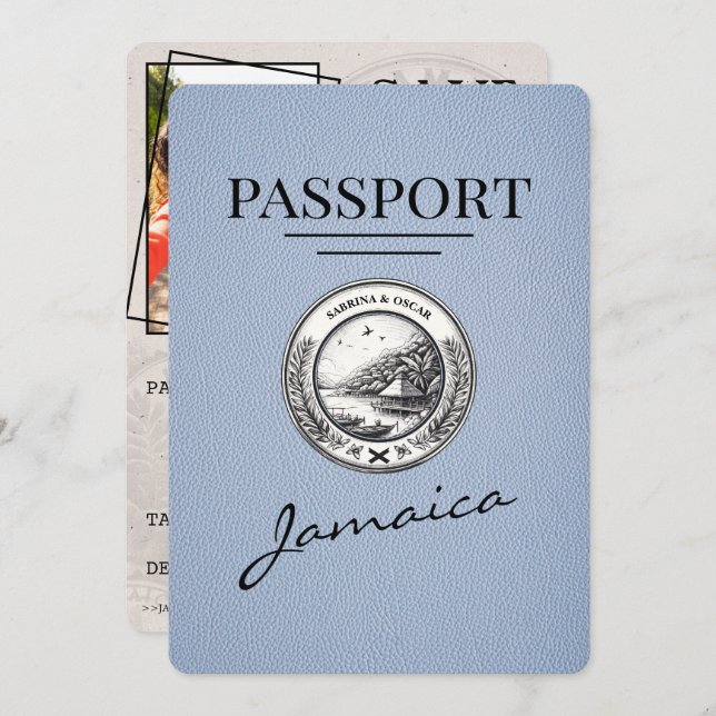 Dusty Blue Jamaica Passport Spara datum Spara Datumet (Fram/baksida)