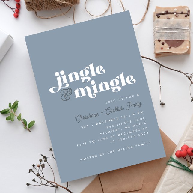Dusty Blue Jingle Mingle Modern jul Party Inbjudningar (Skapare uppladdad)