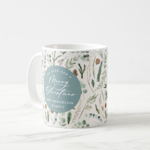 Dusty blue jul - minimal botanisk elegant kaffemugg