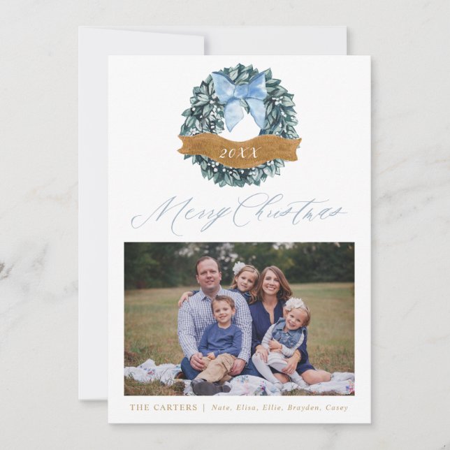 Dusty Blue-julhälsans andningsport - fotkort Julkort (Framsida)