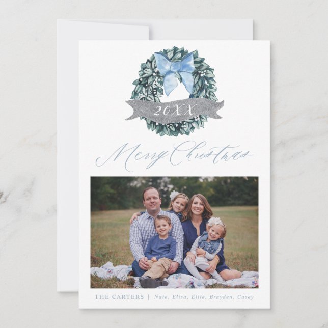 Dusty Blue-julhälsans Helgdag Fotokort Julkort (Framsida)