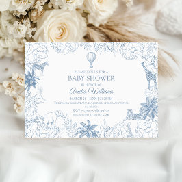 Dusty Blue Jungle Safari Animals Baby Shower Inbjudningar