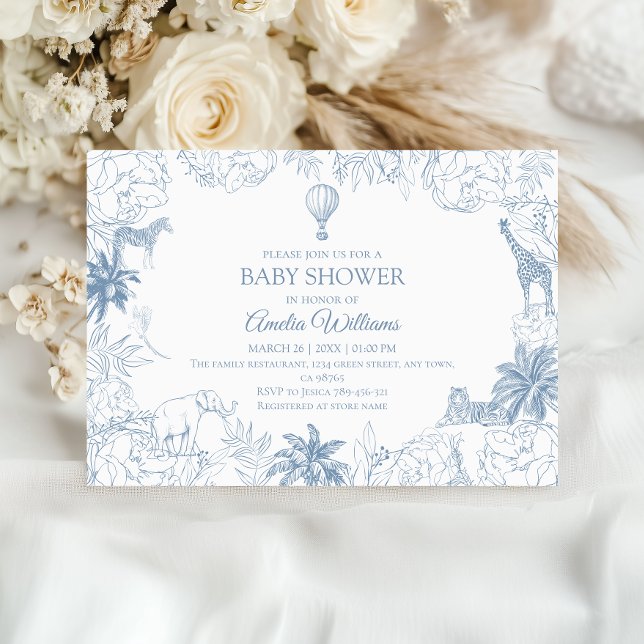 Dusty Blue Jungle Safari Animals Baby Shower Inbjudningar (Skapare uppladdad)
