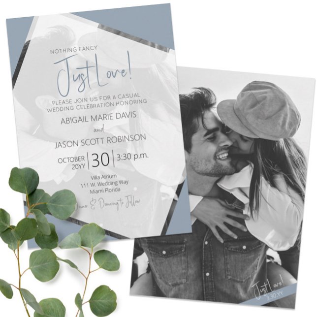 💍 Dusty Blue Just Kärlek Avslappnad Bröllop Inbjudningar (💍✨Dusty Blue Just Love Casual Wedding Invitation
)
