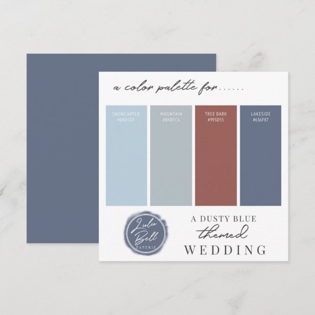 Dusty Blue Kanel & Navy Färgpalettkort Inbjudningar (Fram/baksida)