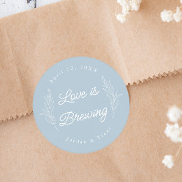 Dusty Blue Kärlek är ett "Brewing Coffee Favor Sti Runt Klistermärke