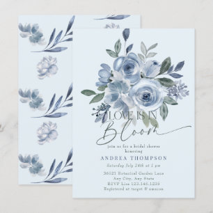 Dusty Blue Kärlek i Bloom Inbjudningskort för möhi