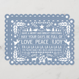Dusty blue Kärlek Peace Joy papel picado jul H Julkort