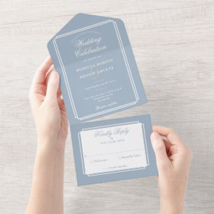 Dusty Blue Klassisk Deco Monogram Bröllop