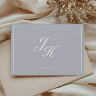 Dusty Blue Klassisk Monogram Bröllops Platt Tackko Tack Kort