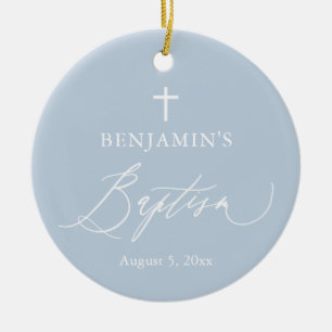 Dusty Blue Kor Boy Baptism Ceramic Ornamic Julgransprydnad Keramik