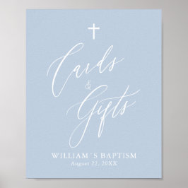 Dusty Blue Kor Boy Baptism-kort och gåvor Poster