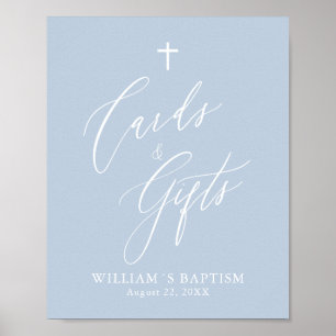 Dusty Blue Kor Boy Baptism-kort och gåvor Poster