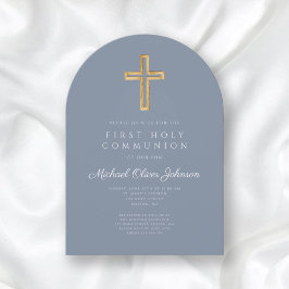 Dusty Blue Kor Boy First Communion Arch Inbjudningar