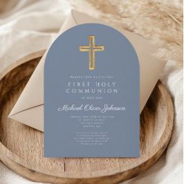 Dusty Blue Kor Boy First Communion Arch Inbjudningar