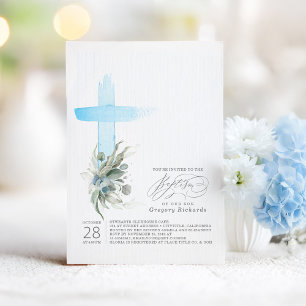 Dusty Blue Kor och Sage Greenery Elegant Baptism Inbjudningar