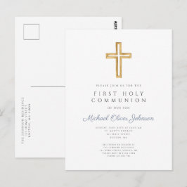 Dusty Blue Kor Religiösa Boy First Communion Vykort