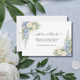 Dusty Blue Kräm Blommig Grönska Bröllop Tack Kort