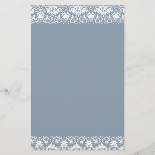 Dusty. Blue Lacy Damask Gräns Brevpapper (Framsida)