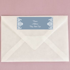 Dusty Blue Lacy Damask Returadress Etikett