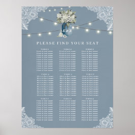 Dusty Blue Land kombinerad vit Snöre Bröllop Poster