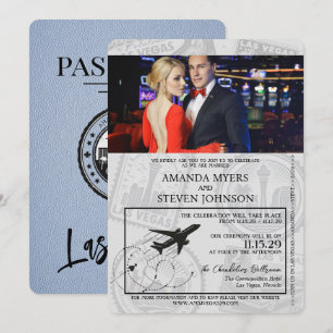 Dusty Blue Las Vegas Passport Bröllop Inbjudningar