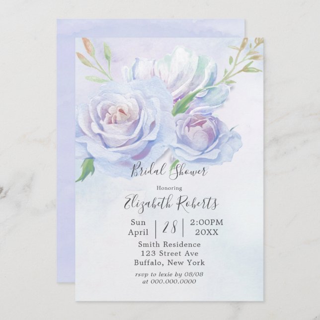 Dusty Blue Lavender Peony Möhippa Inbjudningar (Fram/baksida)
