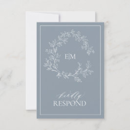 Dusty Blue Leafy Vapensköld Monogram-Bröllop OSA