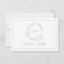 Dusty Blue Leafy Vapensköld Monogram-Bröllop OSA