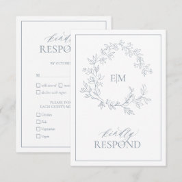 Dusty Blue Leafy Vapensköld Monogram-Bröllop OSA Kort