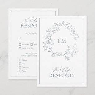 Dusty Blue Leafy Vapensköld Monogram-Bröllop OSA Kort