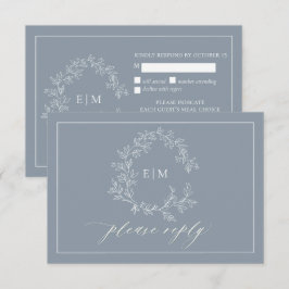 Dusty Blue Leafy Vapensköld Monogram-Bröllop OSA Kort