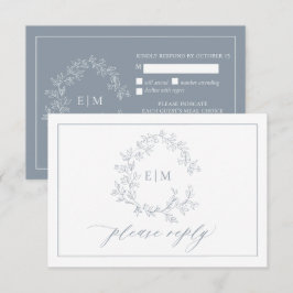 Dusty Blue Leafy Vapensköld Monogram-Bröllop OSA Kort