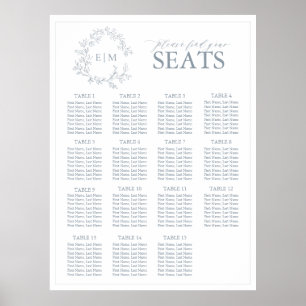 Dusty Blue Leafy Vapensköld Monogram Bröllop Sitta Poster