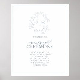 Dusty Blue Leafy Vapensköld Monogram ej ansluten B Poster