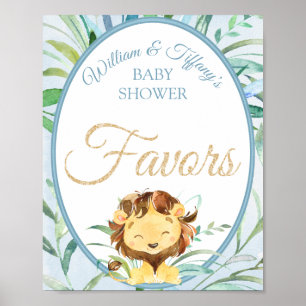 Dusty Blue Lejon Boy Baby Shower Favors favoriter Poster